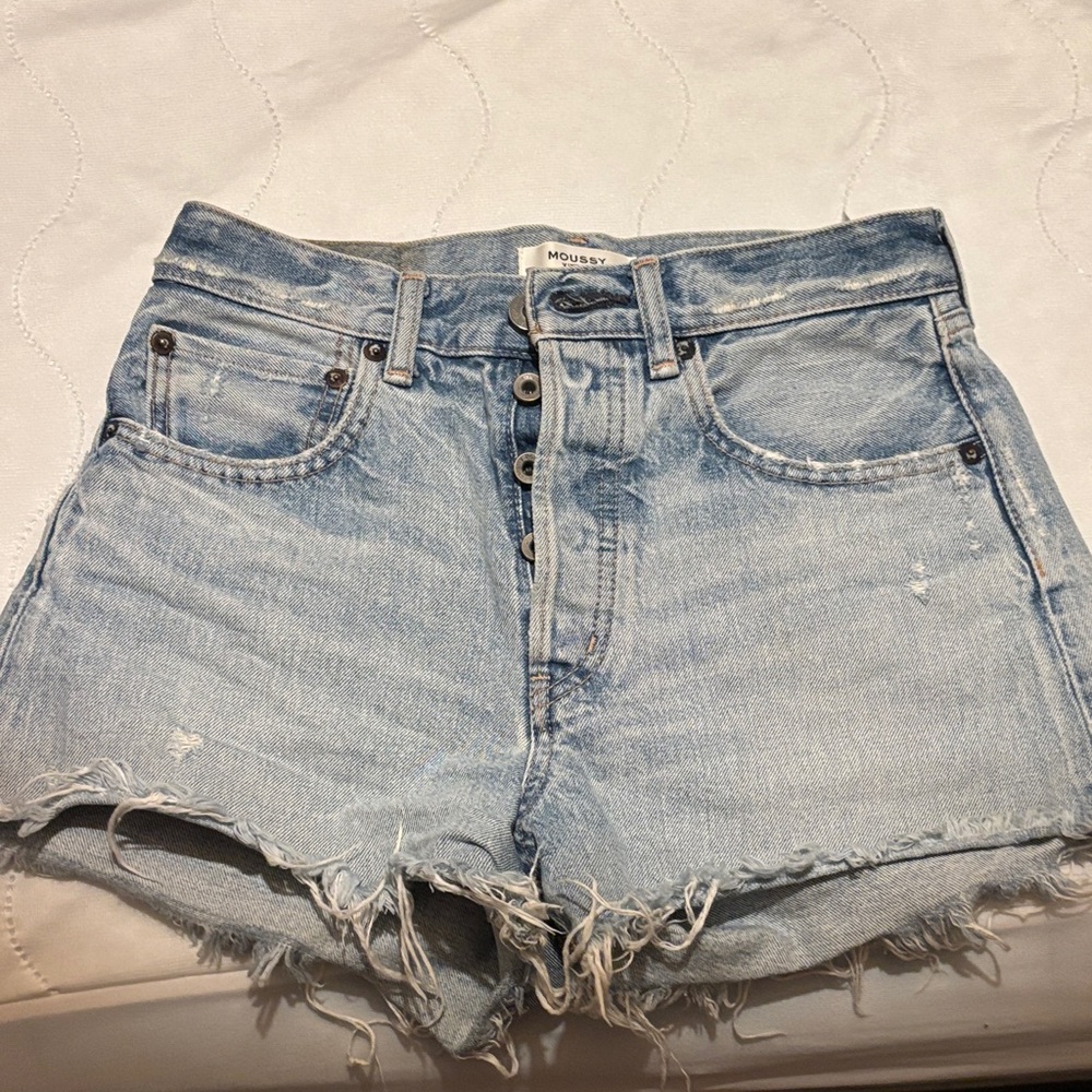 Moussy Light Blue Distressed Jean Shorts